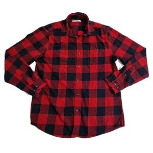 Sonoma Mens Medium Flannel Red Black Check Plaid Lumberjack Shirt Button